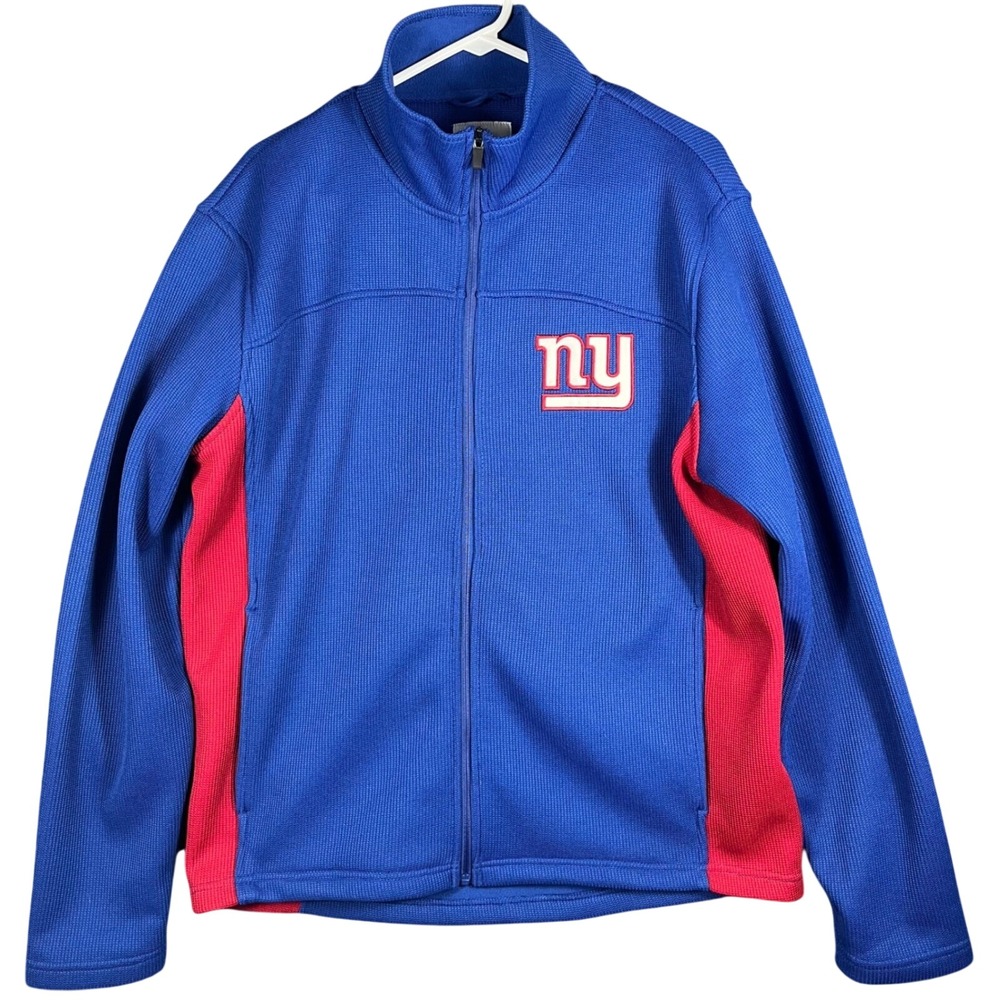 NFL New York Giants Jacket Mens Large Blue Red Full Zip Waffle Knit Fleece Lined